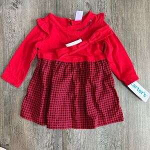 Carter's Red Houndstooth Long Sleeve Holiday Dress with Matching Headband